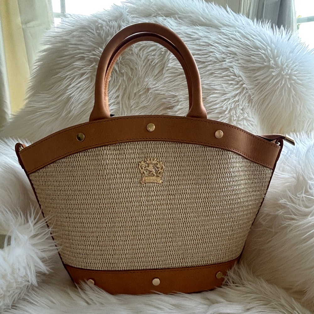 $395 Retail NWOT Pratesi Brown and Cream Women's Italian Tote Bag - Picture 6 of 10